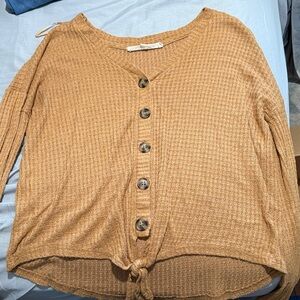 Pink Rose Tan Button Down Shirt